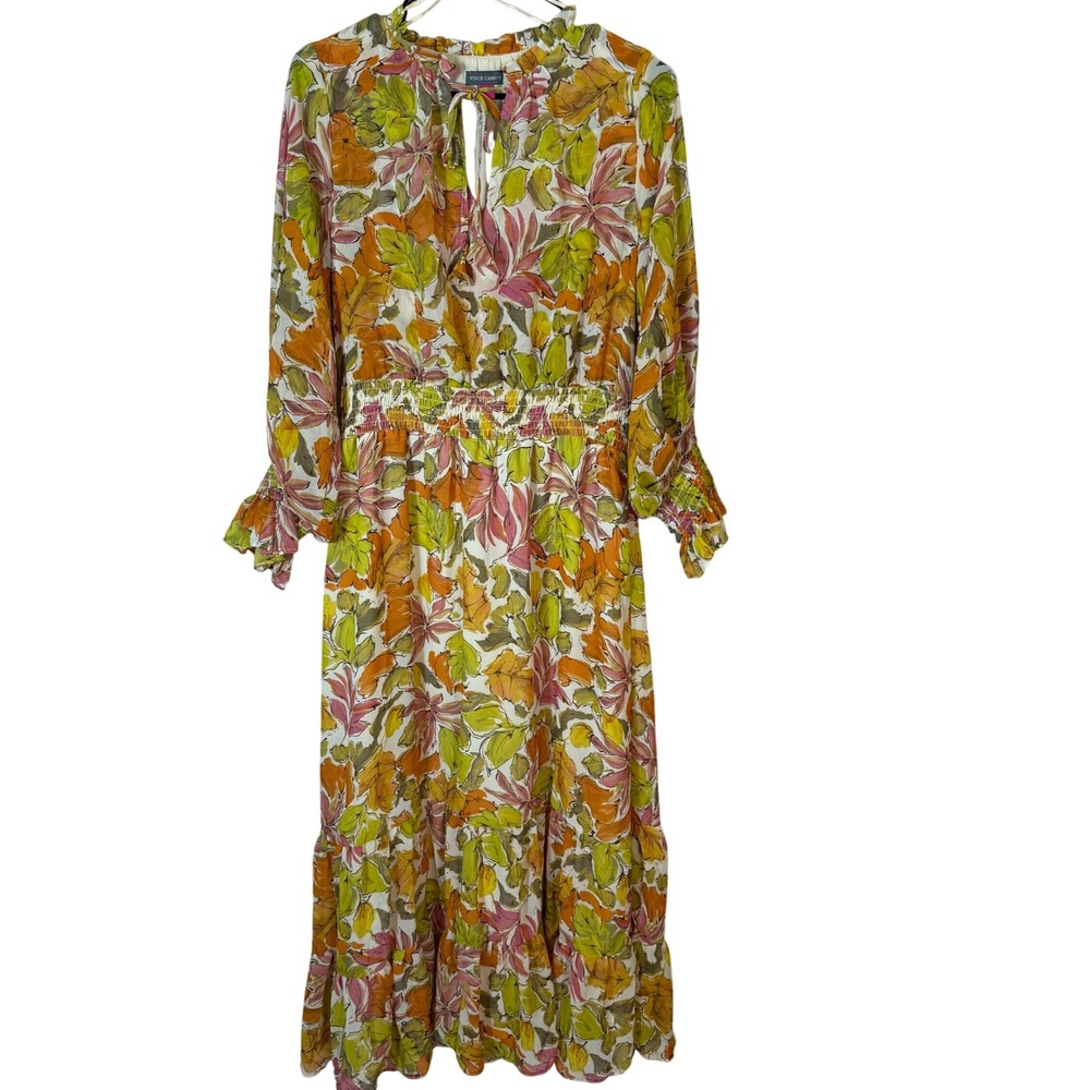 Vince Camuto Coastal‎ Cool Crushed Orange Floral Maxi Dress PL